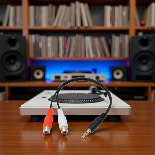 Black 3.5 mm to Dual RCA Audio Cable 1x Male to 2X RCA Female 1/8 Stereo Mini Jack Adapter Audio Plated Copper Shell Stereo Audio Adapter Cable, RCA Cables
