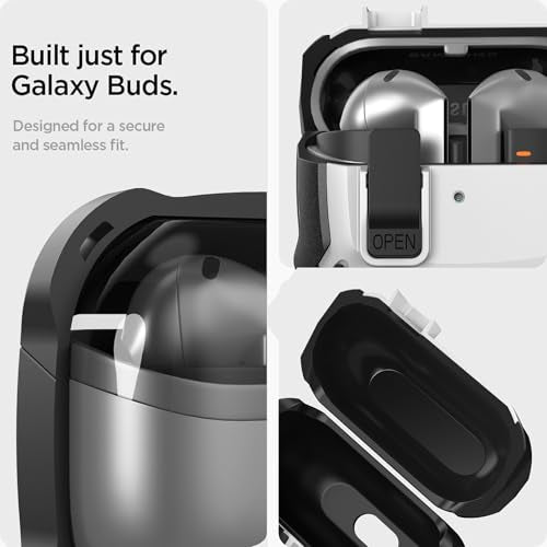 Galaxy Buds 3 Pro/3/3 FE Case Cover with Secure Lock Clip, Shockproof Samsung Galaxy Buds3/3 Pro 2024/3 FE 2025 Protective Hard Cover Shell with Carabiner&Cleaner kit for Men Women, Black/White - color: Black/White