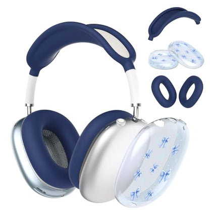 Silicone Case Cover for AirPods Max Headphones, Clear Blue Bow Soft TPU Ear Cups Cover/Ear Pad Case Cover/Headband Cover for AirPods Max (2024/2020), Blue - color: Blue Bow_A/Blue