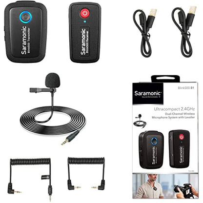 Saramonic Ultracompact 2.4 GHz Wireless Clip-On Mic System w/Lav & Dual-Reciever for Cameras & Mobile (Blink 500 B1) - size: Blink 500 B1