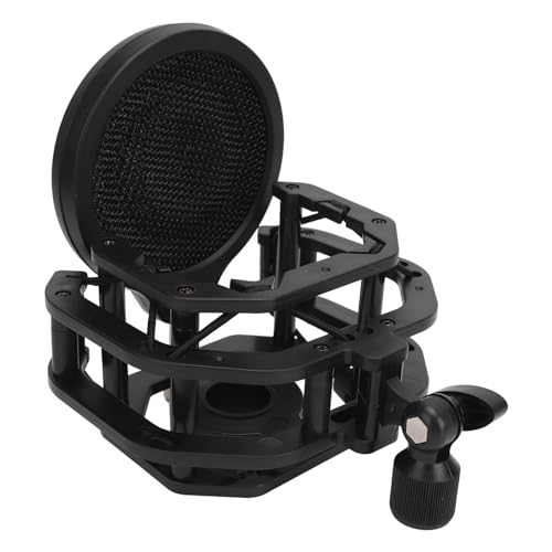 Adjustable Microphone Shock Mount Filter with Dual - Layer Aluminum Alloy Pop Filter, 24mm Inner Diameter, Compatible with U87 and Other 21.5–25.5mm Condenser Mics for Stud