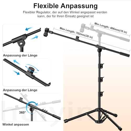 Microphone Stand, Tripod Boom Arm Floor Mic Stand Height Adjustable Heavy Duty for Singing Podcast for Blue Yeti Shure SM58 SM48 Samson Q2U - size: Medium