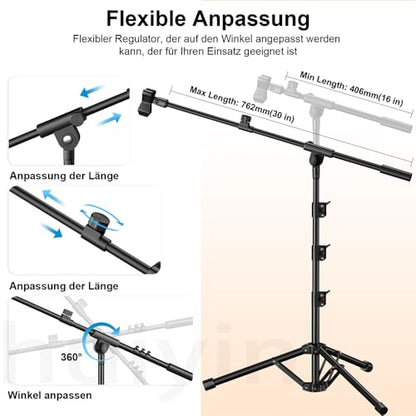 Microphone Stand, Tripod Boom Arm Floor Mic Stand Height Adjustable Heavy Duty for Singing Podcast for Blue Yeti Shure SM58 SM48 Samson Q2U - size: Medium