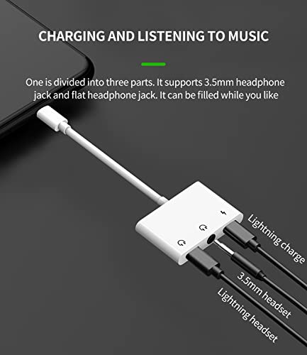 Lightning to 3.5mm Headphone Adapter (3in1) for iPhone AUX Dongle Audio Charger Jack Cable Splitter MFI Certified 11 12 13 14 Pro Max 7 8 Plus for iPad Music Connector Earphone Cord Converter