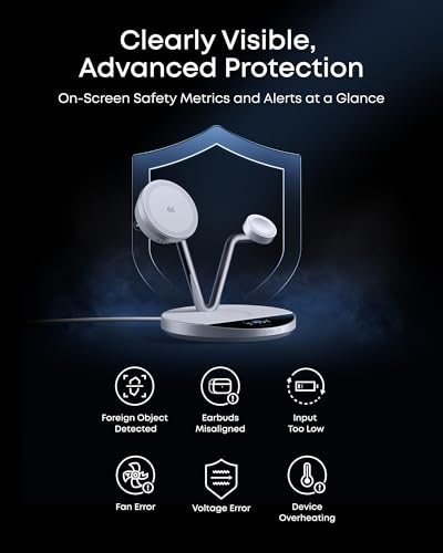 Anker Prime 3-in-1 Qi2.2 MagSafe Compatible 25W Wireless Charging Station | Smart Display with TEC Active Cooling, for iPhone 17, Apple Watch, AirPods Pro, and More (Adapter Included) - color: White