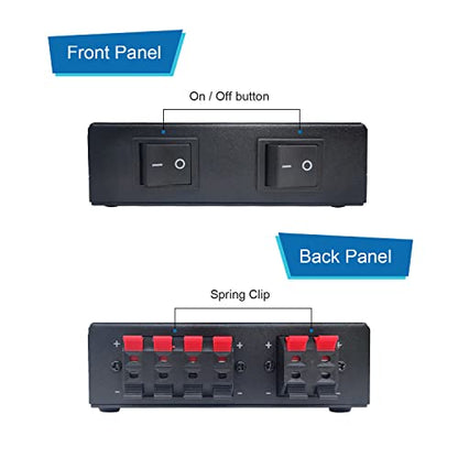 2-Way Speaker Selector, Passive 2 Zone Distribution Box 150W / Channel with Impedance Protection, Spring Clip Connectors
