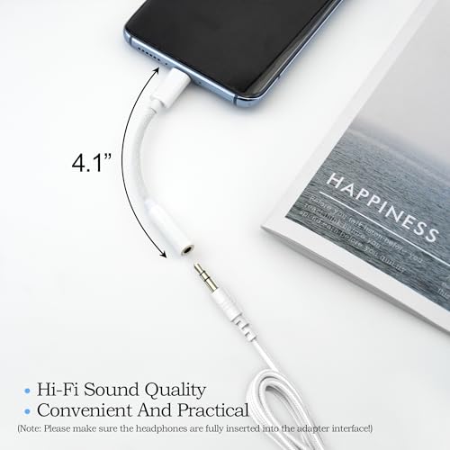 BlingKingdom USB C to 3.5 mm Headphone Jack Adapter, Type C to Aux Audio Braided Cable Connector Adaptor Compatible with iPhone 15/16 Series, Samsung Galaxy S24 S23 S22 21Ultra, iPad Pro, MacBook