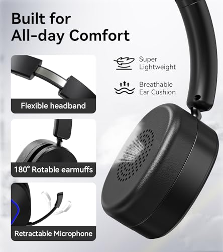 Wantek Wireless Headset with Mic,Bluetooth Computer Headset with USB Dongle | Noise cancelling mic, mute button and volume controls for clear calls on Zoom, Microsoft Teams, meetings and home office work - color: Dark black