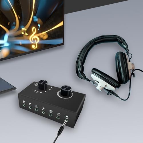 6-Way Audio Switcher, 3.5mm (1/8") Stereo Audio Switcher, Plug & Play Compatible with PC, Laptop, MP3, MP4, Headphone, Game System ect. (6 in-1 Out)