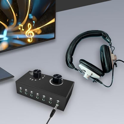 6-Way Audio Switcher, 3.5mm (1/8") Stereo Audio Switcher, Plug & Play Compatible with PC, Laptop, MP3, MP4, Headphone, Game System ect. (6 in-1 Out)