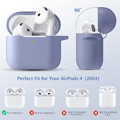 for Airpods 4th Generation Case Cover(2024),Soft Silicone Full Protective Case for AirPods 4 Case with Keychain & Cleaner Kit,Compatible with Apple Airpods 4 for Women,Men（BlueGary） - color: Bluegray