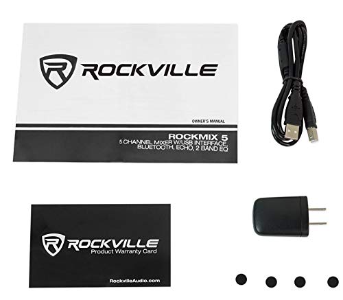 Rockville RockMix 5 Channel Pro Mixer with USB, Bluetooth, Echo, EQ | XLR/1/4" Mic/Line, RCA Inputs, 3.5mm Mic, 18V Phantom Power, 2-Band EQ, USB Recording, Headphone Out