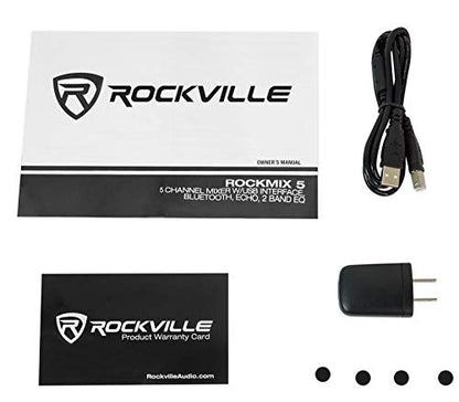 Rockville RockMix 5 Channel Pro Mixer with USB, Bluetooth, Echo, EQ | XLR/1/4" Mic/Line, RCA Inputs, 3.5mm Mic, 18V Phantom Power, 2-Band EQ, USB Recording, Headphone Out