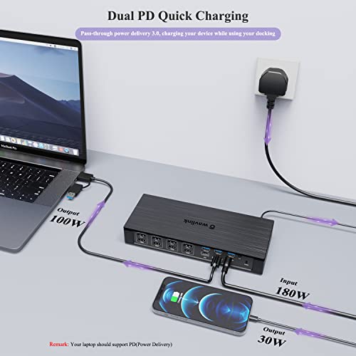 WAVLINK USB-C Quad 4K Docking Station with 100W PD Displaylink Dock | Thunderbolt 4/3, Macbook Neo, Mac/ Windows/Chrome, 4 HDMI, 4 DisplayPort, 2.5G Ethernet, USB, SD/TF Slot,Audio