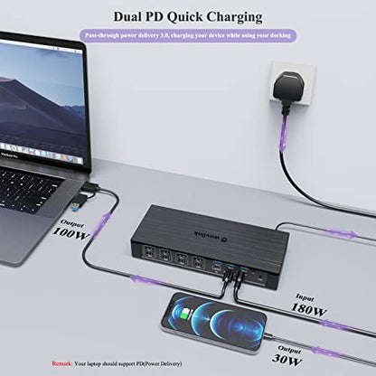 WAVLINK USB-C Quad 4K Docking Station with 100W PD Displaylink Dock | Thunderbolt 4/3, Macbook Neo, Mac/ Windows/Chrome, 4 HDMI, 4 DisplayPort, 2.5G Ethernet, USB, SD/TF Slot,Audio