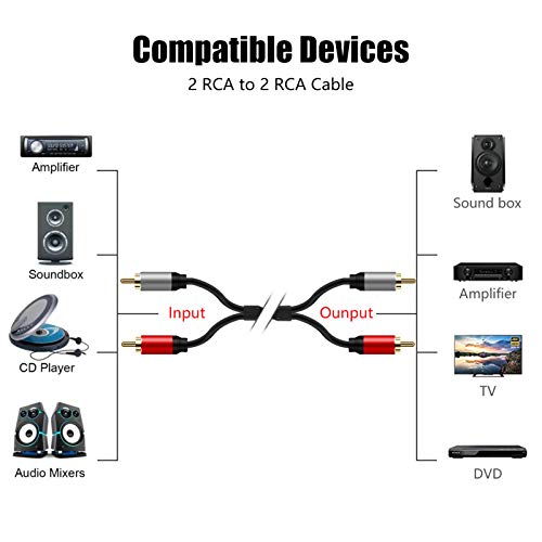 Tan QY 2RCA to 2RCA Audio Cable 10Ft-Gold Plated OFC for HDTV & Gaming | Premium OFC & Gold-Plugs Cable - Clear Bass, Noise Shielding for Home Theater, TV, Amp & Subwoofer - color: 10Ft/3M