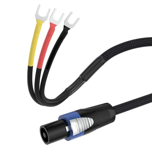 Tertullus Professional Speaker Wire with Speakon to 3-Spade Connectors | 8mm 2.5mm² OFC Silver-Plated Cord for PA Speakers, Subwoofers, Guitar Amps & Studio Monitors | Compatible with Peavey |1.5M - size: 1.5M