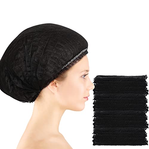 100 Pcs Disposable Nonwoven Bouffant Caps 21 Inch Hair Net Elastic Cap Hair Cover Hats for Beauty Salon Hospital Spa Catering Dust-free Workspace(Black) - color: Black