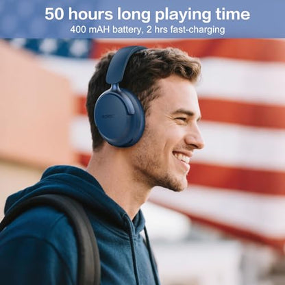 B8 Bluetooth Headphones Over Ear, 6 EQ Music Modes and 50H Playtime Deep Bass Wireless Headphones with Mic, Lightweight Folding HiFi Stereo Headset for iPad/Travel/Tablet/PC/Home Blue - color: Blue