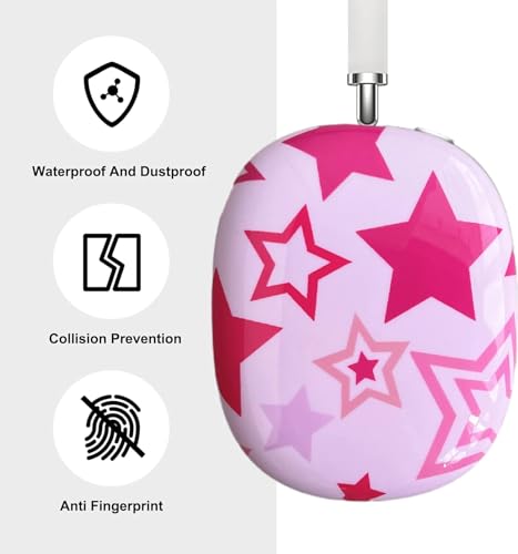 Case Compatible with AirPods Max Headphones, Soft TPU Cute Pink Star Pattern Anti-Scratch Protective Ear Cup Covers Headphone Cases for Woman Kids - color: pink stars