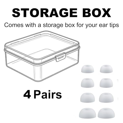 Replacement Ear Tips Compatible with Soundcore Sleep A30 | Soft Silicone Eartips with Portable Storage Box (4 Pairs, White, XS/S/M/L)