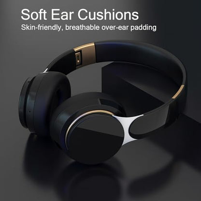 Wireless Bluetooth Headphones Over-Ear Foldable Headset – HiFi Stereo, Deep Bass, Portable Wireless Headphones with Hidden Mic for Travel, Office & Home (Black)