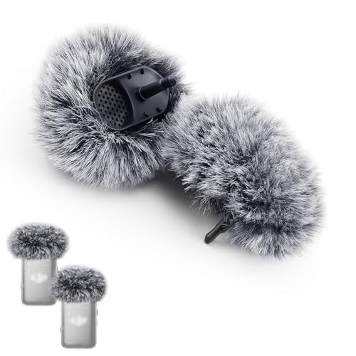 2-Pack Microphone Windscreen for DJI Mic 2 Transmitter, OSMO Pocket 3, Gray | Gray Furry Microphone Wind Muff Foam Cover, Not for DJI Mic 1 and Mic Mini - size: 3.5mm Plug x 2