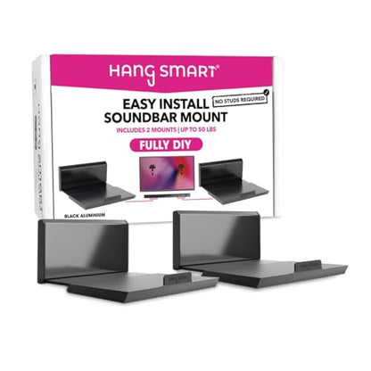 HangSmart TV Soundbar Mount NO Stud Easy Install, DIY Universal Sound Bar Wall Mount Bracket, Holds up to 50LBS, Multi-Purpose fits Most Soundbars, Include Hardware (Black, 2) - color: Black, size: 2 Pack
