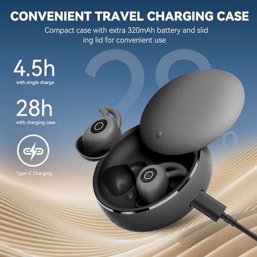 Sleepals Micro Sleep Earbuds for Side Sleepers | Sleep Headphones with Soft and Snug Fit | Moderate Noise Reduction (not ANC) | Small and Light, 4H Single Play, 28H with Charging Case (Black) - color: Black/Silver
