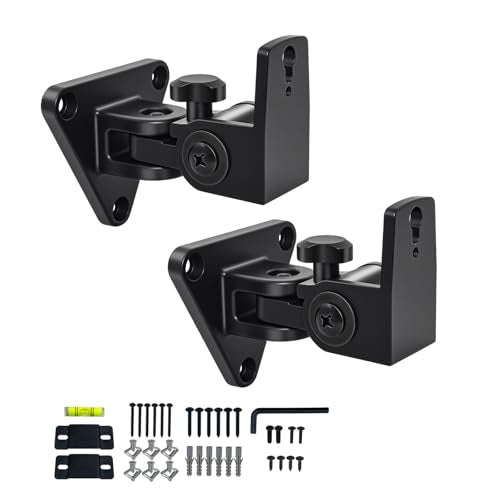 Speaker Wall Mount,Swivel and Tilt,Holds up to 30lbs,2 Packs | All Aluminum Wall Speaker Mount for Small Speakers, Easy DIY Assembly,HD-818,Black