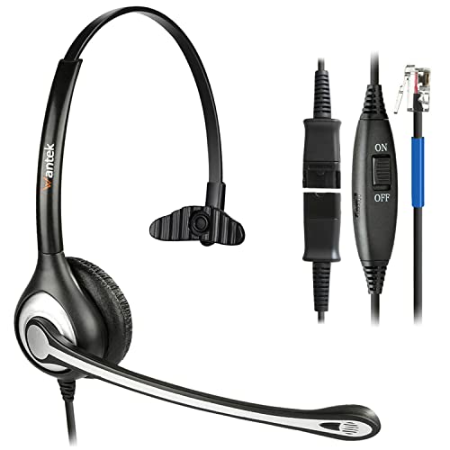Wantek RJ9 Telephone Headset Mono with Noise Cancelling Mic, Quick Disconnect, Only for Plantronics M12 M22 MX10 Amplifiers or Cisco 7940 7942G 7945G 7960G 7975G 7821 7861 8841 8851 IP Phones(600QC1) - color: Gray