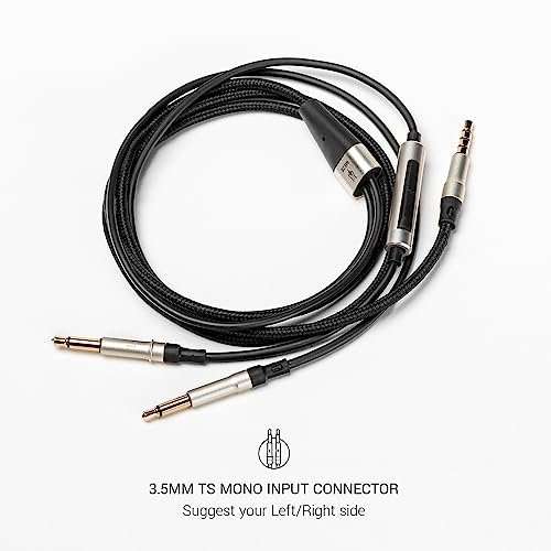 MEZE AUDIO | 1.5m Cable with Mic & Remote for 99 NEO & 99 Classics Walnut Silver | 3.5mm Male to Dual TS Mono 3.5mm Male Connector Plug | Kevlar Reinforced Fabric | Oxygen-Free Copper