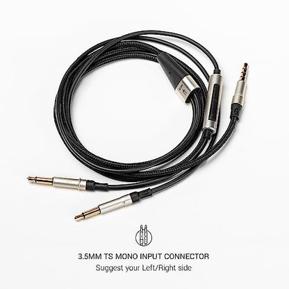 MEZE AUDIO | 1.5m Cable with Mic & Remote for 99 NEO & 99 Classics Walnut Silver | 3.5mm Male to Dual TS Mono 3.5mm Male Connector Plug | Kevlar Reinforced Fabric | Oxygen-Free Copper