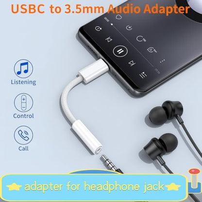 5 Pack USB C to Headphone Jack Adapter,USB c to 1/8 inch Audio Adapter Compatible with iPhone 17 16 15 Samsung Galaxy S25,S24,S23 Ultra, Note 20, iPad Pro, MacBook, Pixel XL and More