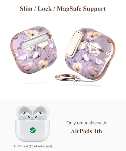 TATOFY Cover for AirPods Pro 4th Generation Case with Lock Clip Cleaner Kit Slim Hard AirPod 4 Lock Case Compatible with MagSafe (Gray Purple) - color: Gray Purple, size: AirPods 4th Gen
