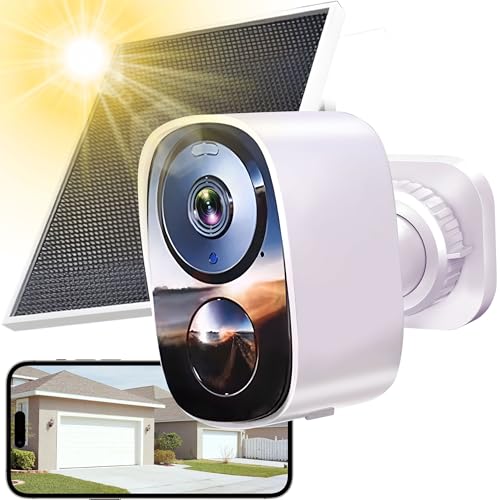 HITELLARCAM 2026 Upgraded 2K Security Cameras Wireless Outdoor with Solar Panels, Free Cloud Storage, AI Motion Detection Spotlight Siren Alarm Outdoor Camera Wireless, 2-Way Talk, IP66 Waterproof - color: White - 1 Pack Solar Panel Camera