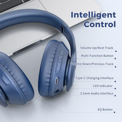 Uliptz Bluetooth Headphones Over Ear, Wireless HiFi Stereo Foldable Headset | 65H Playtime, Bluetooth 6.0, 6 EQ Modes, Built-in Mic, Deep Bass Stereo, Lightweight Design for Home, Office, Travel & PC - color: Blue