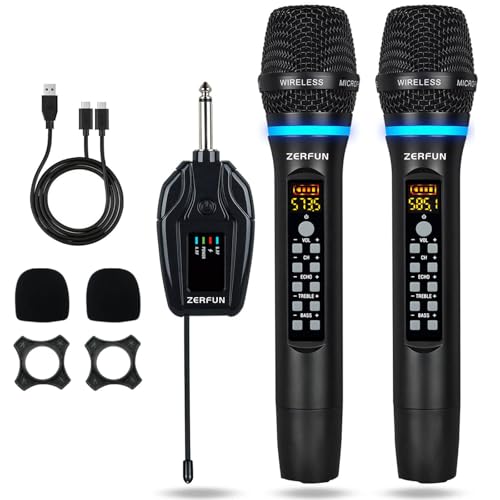 Dual Wireless Microphones Rechargeable, UHF Metal Wireless Mic System Cordless Microphone Professional with Echo Treble BASS VOL Channel Control for Karaoke Singing Church Events - style: WM-2 A