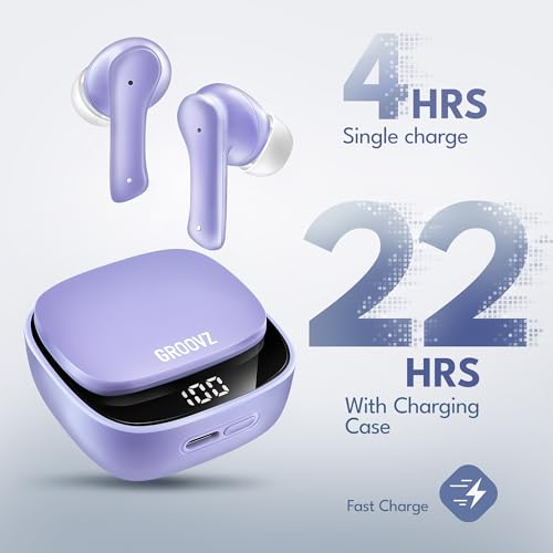 Groovz True Wireless Earbuds with Charging Case - Designed and Engineered in The USA - IPx4 Water Resistant Bluetooth Earbuds Compatible with Apple and Android - 27Hrs Battery Life - Lavender - color: Lavendar