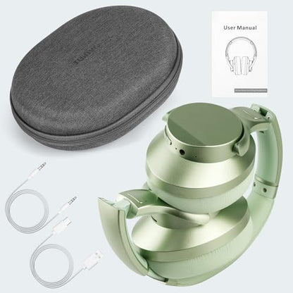 TUINYO Bluetooth Headphones Wireless, Over Ear Stereo Wireless Headset 40H Playtime with deep bass, Soft Memory-Protein Earmuffs, Built-in Mic Wired Mode PC/Cell Phones/TV-White - color: Green