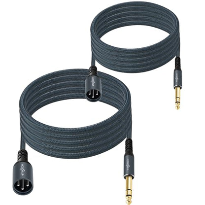 Twozoh XLR Male to 1/4 TRS Stereo Audio Cable 10FT 2 Pack, Braided Jack 6.35mm to XLR Male 3Pin Guitar Cable (Professional/HiFi) - color: 1/4 to XLR Male 2-Pack, size: 10FT