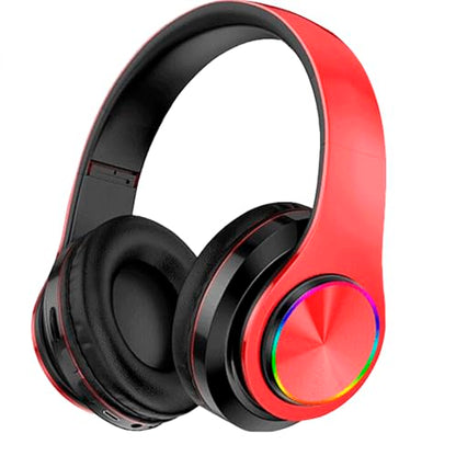 Wireless Bluetooth Headphones with Colorful LED Lights, Red Black | HiFi Stereo Sound,Light Weight,Foldable,Colorful Backlit,Rechageable,Over Ear Headset for PC/Travel/Class/Office/Kids/Adult - color: Red Black