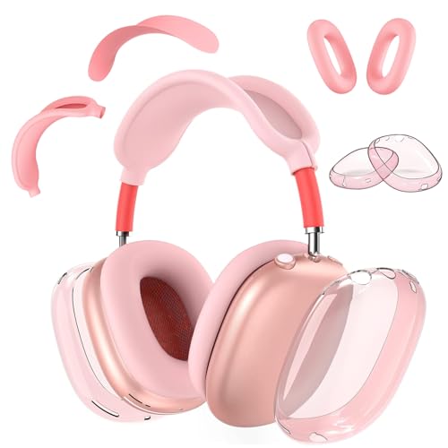 Silicone Case Cover for AirPods Max Headphones,Clear Soft TPU Ear Cups Cover/Ear Pad Case Cover/Headband Cover Transparent Accessories for Apple AirPods Max (2024/2020) (Pink) - color: Pink