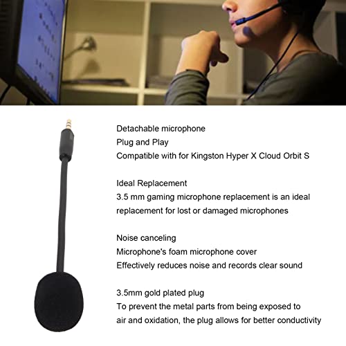Replacement Game Mic for Kingston Hyper X Cloud Orbit S, 3.5mm Detachable Flexible Game Microphone, Noise Cancelling Rotatable Design Mic for Gaming Headsets