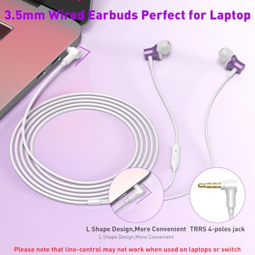Wired Earbuds 3.5mm Headphones with Mic for Laptop PC Chromebook,Purple | Noise Isolating in-Ear Earbuds,3.5mm Jack Plug in headphones Call Volume Control for Mobile Phones/Computer/MP3 Kids School - color: Purple