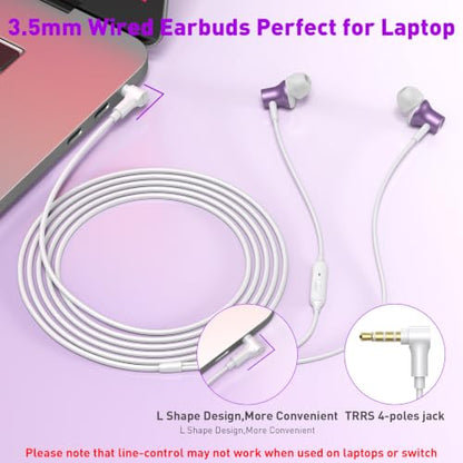 Wired Earbuds 3.5mm Headphones with Mic for Laptop PC Chromebook,Purple | Noise Isolating in-Ear Earbuds,3.5mm Jack Plug in headphones Call Volume Control for Mobile Phones/Computer/MP3 Kids School - color: Purple