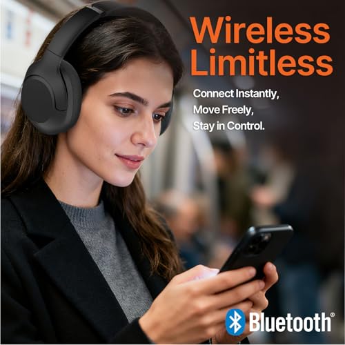 VOKALEN Hyper Pro 2 Bluetooth Headphones Over Ear, Hi-Res Audio, Adaptive Noise Cancelling, 60H Playtime, DEEP360 Spatial Sound, Comfort Mesh Ear Cushions, Deep Bass, Custom EQ (Pro 2, Black) - color: Black, style: Pro 2