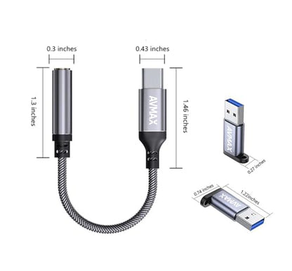 AVMAX USB C to 3.5mm Audio Headphone Adapter,Type c to Aux Female Cable for 16 15 Plus, S24 S23 S22 S21 S20 Ultra Pixel MacBook and More Type c Devices (Gray) - style: Classic Gray1