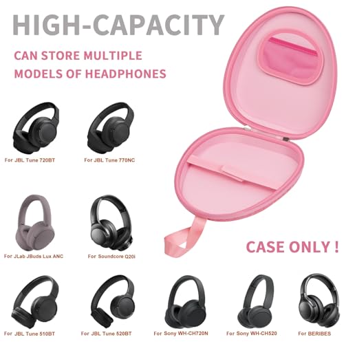 GWCASE Headphone Travel Case with Secure Strap and Accessory Pocket, Pink | Hard Shell Protection, Fits Most Foldable Over-Ear Headphones, 7.87 x 6.8 x 0.9 in Interior, for Daily Carry, Case Only - color: Pink