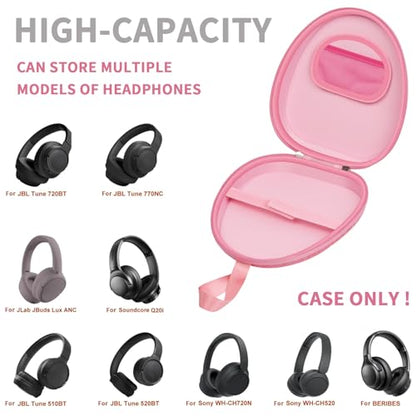 GWCASE Headphone Travel Case with Secure Strap and Accessory Pocket, Pink | Hard Shell Protection, Fits Most Foldable Over-Ear Headphones, 7.87 x 6.8 x 0.9 in Interior, for Daily Carry, Case Only - color: Pink